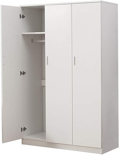 Miniatura 6 de Panana Armario de 3 puertas, Armarios con estantes de almacenamiento y riel colgante Armario de almacenamiento de ropa para dormitorio