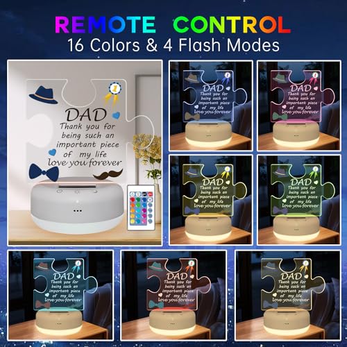 Gifts for Dad from Daughter Son, Unique Dad Birthday Gifts Night Light, Acrylic Puzzle-Shaped Plaque Desk Decorations Present for Men Christmas Anniversary and Father's Day Gifts - Image 3
