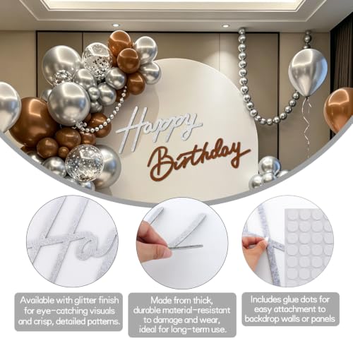 Image of TONIFUL Happy Birthday Sign for Backdrop - Glitter Brown Silver Felt Banner - Includes Dot Glue - Perfect for Birthday Party Backdrop,Wall Decr,Balloon Arch,Photo Background