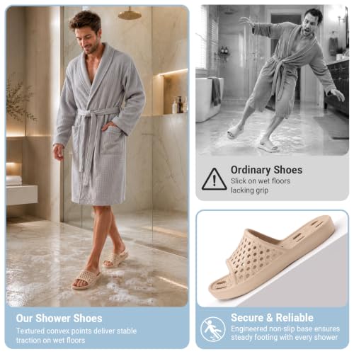 Image of Aoowoll Mens Shower Shoes With Holes Dry Quickly Bath Slippers Womens Non Slip Indoor Home Bedroom Pool Spa Guest College Dorm