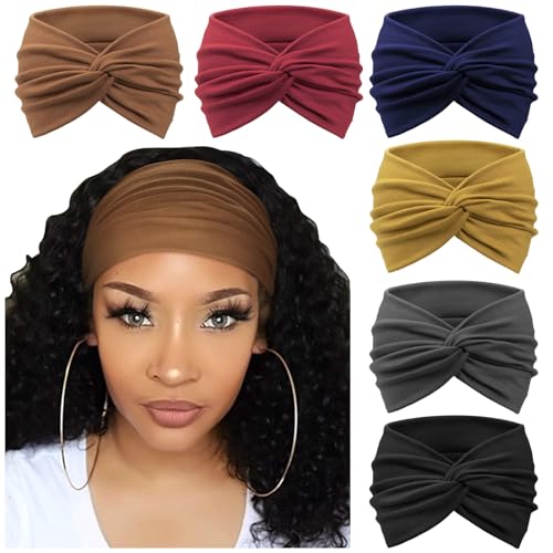 Image of DRESHOW 6 Pack Extra Wide Headbands for Women Large Turban Headband Boho Head Wrap Elastic Hairbands Hair Twisted Knot Hair Accessories
