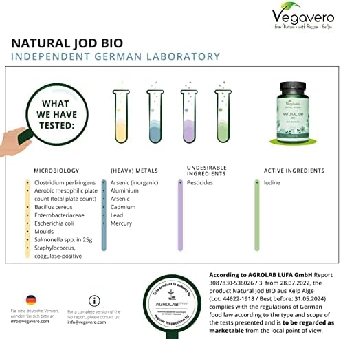 Organic Iodine Supplement Vegavero® | No Additives | Organic Scottish Sea Kelp 150mcg Pure Iodine (PureSea®) | Sea Kelp Iodine Tablets Alternative | 180 Iodine Capsules | Vegan