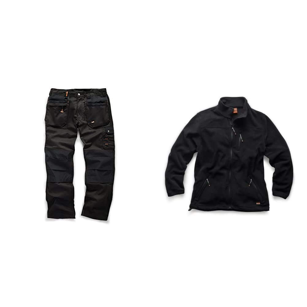 ScruffsScruffs Worker Plus Trouser Black 34R (T51795) & Men's Water-Resistant Black WR Worker Fleece L, Black, L
