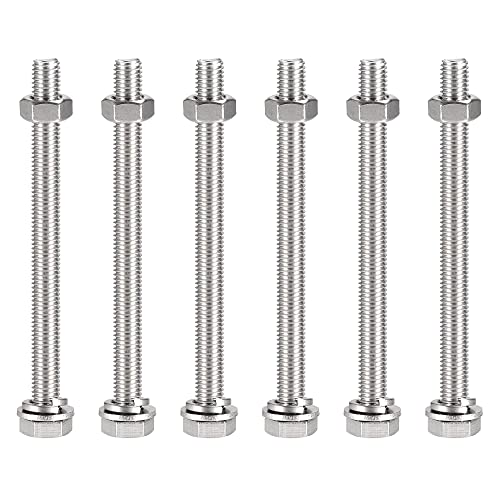 Image of uxcell M10 x 130mm Hex Head Screws Bolts, Nuts, Flat & Lock Washers Kits, 304 Stainless Steel Fully Thread Hexagon Bolts 6 Sets