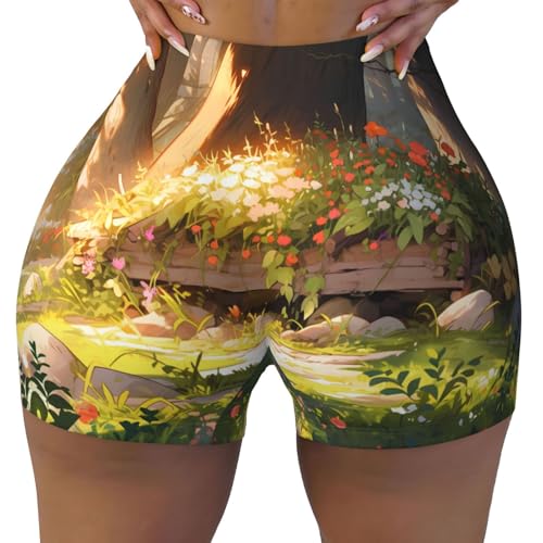 Plants and Trees Pattern Sports Shorts, high Elastic Slim Fitness Pants, Suitable for Yoga/Leisure/Daily wear