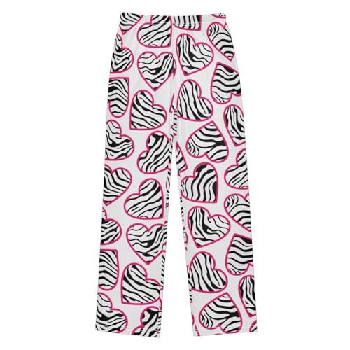 Zebra Print Love Heart Boys Long Pants Soft Trousers Elastic Waist Kids Lounge Bottoms with Pockets S-XL