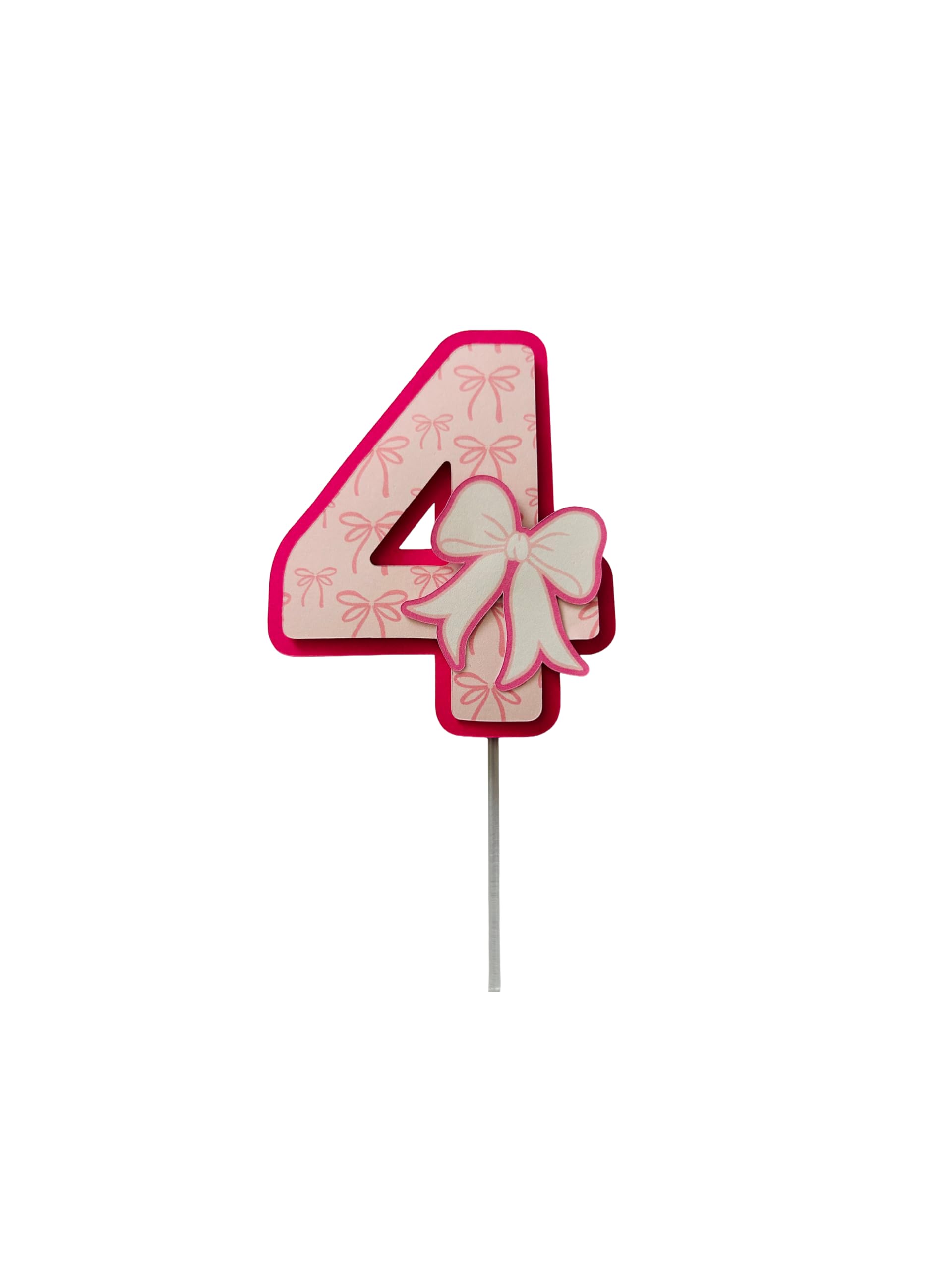 Number 4 Cake Topper (Pink Bow)