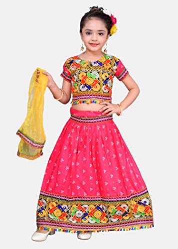 Image of AHHAAAA Kids Ethnic Cotton Blend Radha Dress Lehenga Choli Chania Choli Set Baby Girls Red