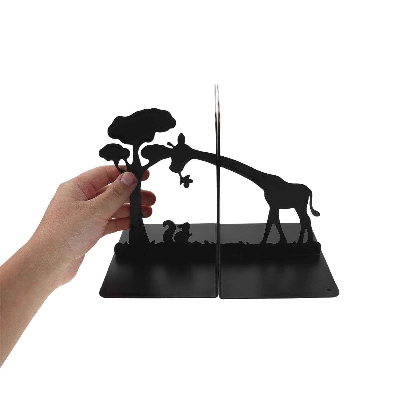 Cabilock 1 set di fermalibri decorativi in ​​metallo per scaffali - Libreria da scrivania con silhouette di giraffa e scoiattolo per casa e ufficio