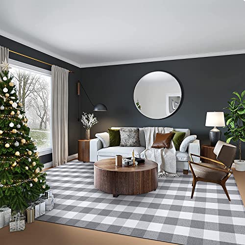 Earthall Gray Buffalo Plaid Rugs 8'X10', Grey And White Area Rug, Cotton Hand-Woven Checkered Area Rug Gray, Washable Outdoor Rug Farmhouse/Front Porch/Living Room/Laundry Room #TOP25