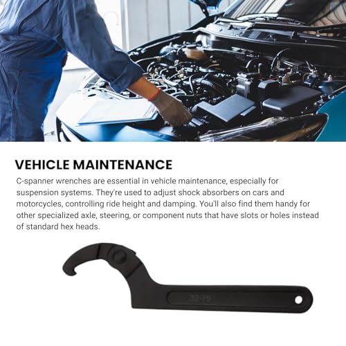 Image of GSK Cut C-Hook Spanner Wrench, 35-75mm Adjustable Pin Spanner, CRV Steel Round Head, for Vehicle and Machinery Maintenance