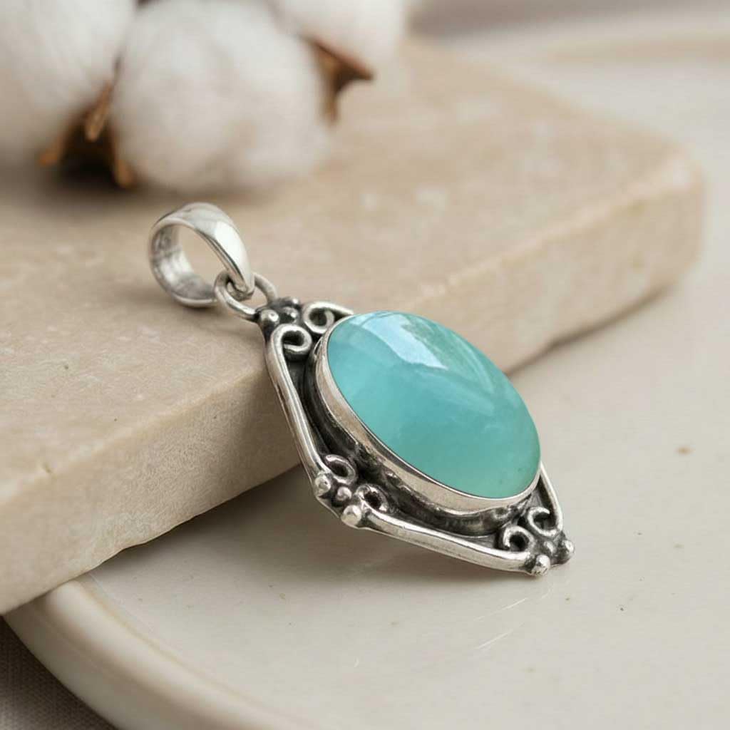 JEWELOPORIUM Boho Handmade Jewelry Chunky Natural Gemstone Labradorite, Turquoise, Crystal, Amethyst Oval 925 Sterling Silver Overlay Pendant Necklace For Women