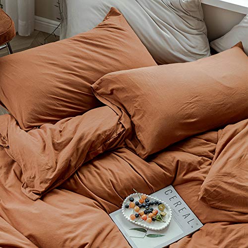 Mkxi Caramel Pumpkin Duvet Cover Queen Terracotta Bedding Set Breathable Jersey Duvet Covers Simple Rust Bed Collection Easy Care Solid Color Adults Bedding Zipper Closure #TOP6