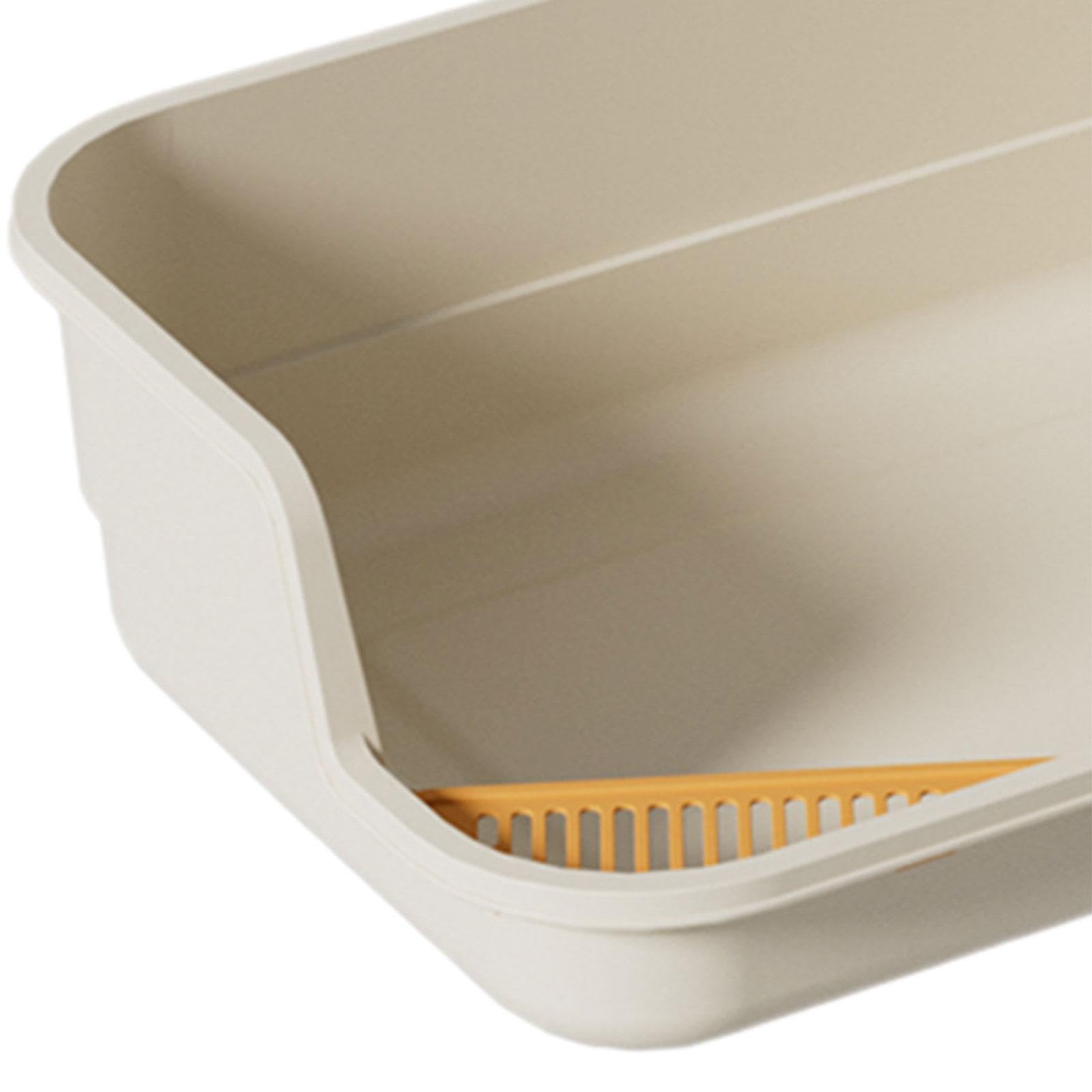 Bandeja de Arena para Gatos con Tapa Abierta, Inodoro para Gatos, Arenero de Gran Tamaño con Laterales Altos, Contenedor de Arena Pa, Blanco
