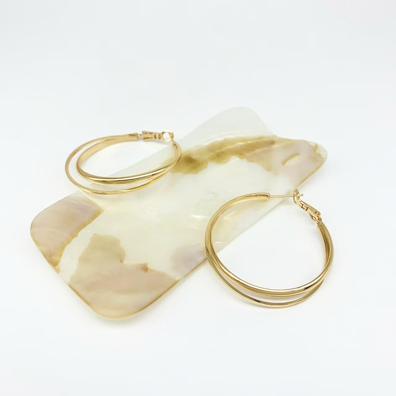 18K Gold Plated Hoop Earrings for Women Double Hoop Earrings Lightweight Golden Earrings - Image 3