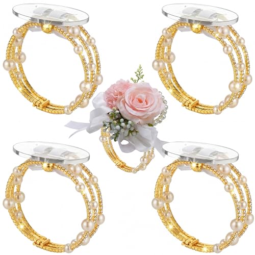 Hotop 4 Pcs Corsage Wrist Bracelet Bands Bride Pearl...
