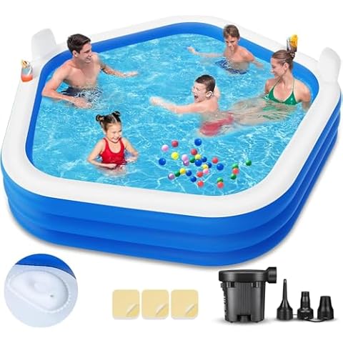 ZEUSFIRE Inflatable Swimming Pool, 90" X 90" X 26" Kiddie Pool with Pump, Thickened Blow-Up Pool for Kids, Adults, Family, Pools for Outdoor, Backyard, Indoor, Blue, SPA005 Cover