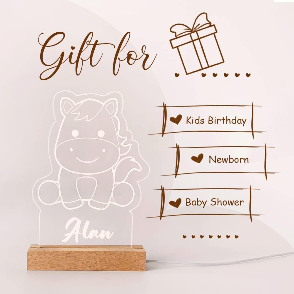 Personalized Night Light for Baby Kids, Custom Name Horse Led Lamp for Girls Boys, Customized Name Night Lights Gift for Children Nursery