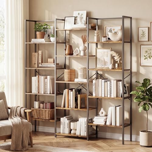 GAOMON 5-Tier Triple Wide Bookshelf, Large Industrial Etagere Bookcase with