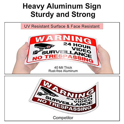 MUXYH 2 Pack Video Surveillance Sign with Metal Stakes, 12'' X 9'' Aluminum No Trespassing Warning Sign for Yard Home Business CCTV Security Camera - Image 5