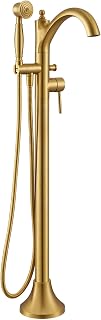 Free Standing Tub Faucet, Brushed Gold Classic Freestanding Bathtub Faucet with Vintage Hand Shower Brass High Flow Rate Floor Mount Tub Filler Swivel Spout Roman Tub Faucet Set (WT-9002BG)