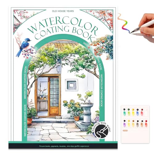 NANASUGUR Libro para Colorear Acuarela Portátil para Adultos Acuarelas Portatiles Colorear por Numeros Adultos Ideal para Relajación y Stressabbau Pintar con Agua