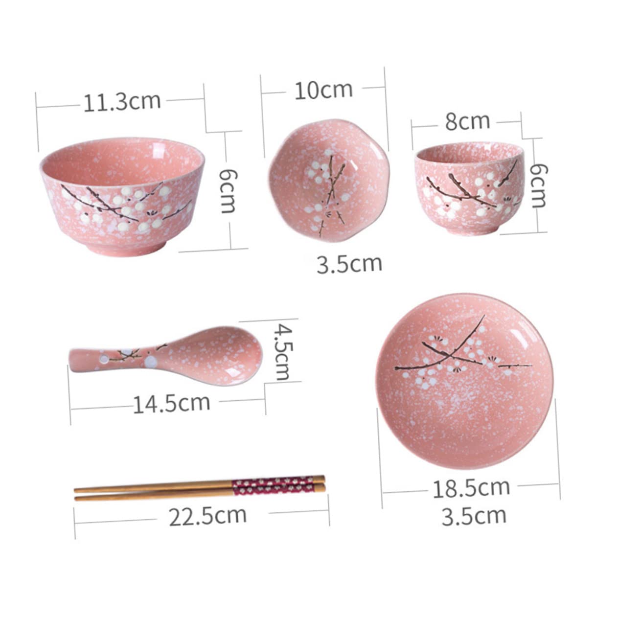 Ciieeo Set Stoviglie Giapponesi 12 Pezzi in Ceramica Rosa, Kit Posate e Piatti per Casa, Stile Delicato per Party e Uso Quotidiano