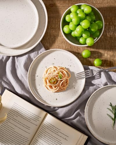 Image of Famiware Meteor Plates and Bowls Sets for 4, 12 Pieces Dinnerware Sets, Microwave and Dishwasher Safe Dishes Set, Creamy White