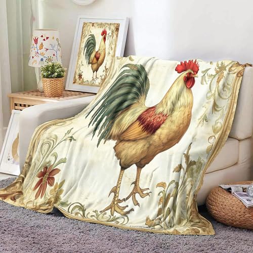JSCWDET Estilo Campestre Mantas para Sofa Franela 150×200 Cm, Manta para Cama Invierno Ultra Suave Polar, Manta Sofa Pelo Largo Gallo De Pascua para Sofá, Cama O Sala De Estar