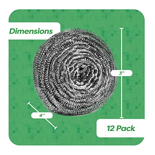 12 Pack Stainless Steel Scourers By Scrub It – Steel Wool Scrubber Pad Used For Dishes, Pots, Pans, And Ovens. Easy Scouring For Tough Kitchen Cleaning. (Large (50 Gram)) #TOP7