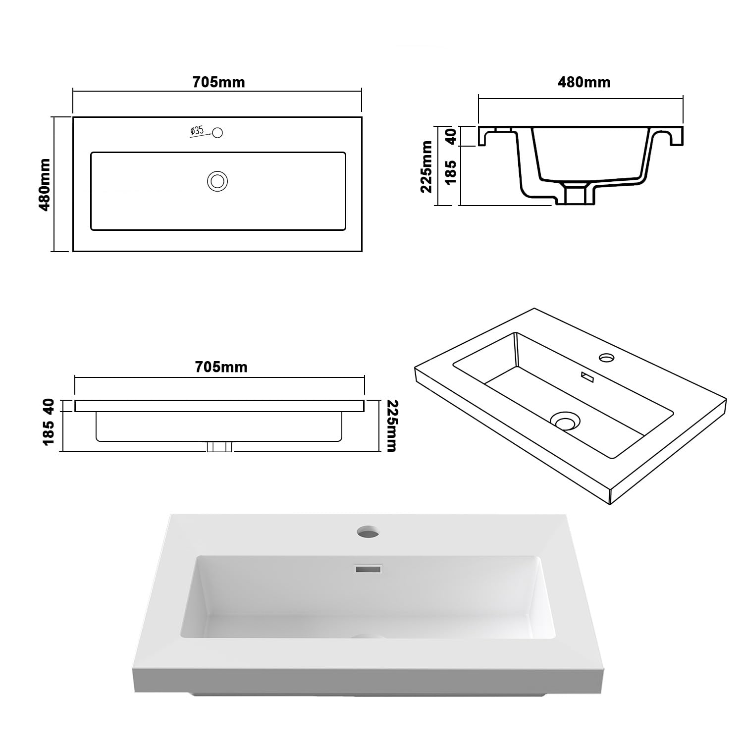 AICA Ensemble Meuble Salle de Bain 60cm avec Simple Vasque - 2 tiroirs Effet Noyer