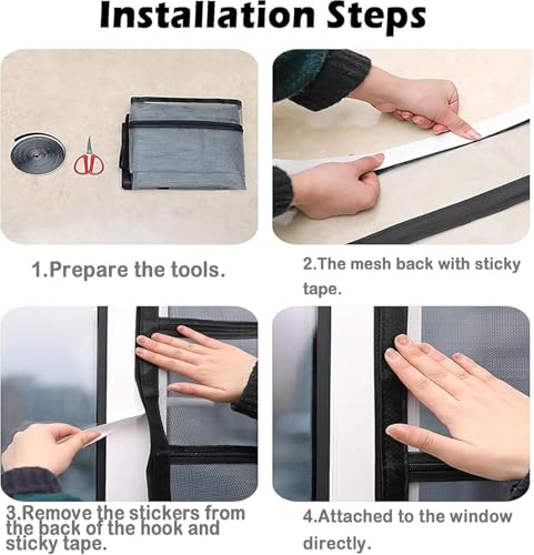 Custom Size Cat Safety Net Window Screen for Cats, Self-Adhesive Netting Anti-Mosquito Insect, Window Mesh with Zipper, Window Protection Net for Cat - Image 5