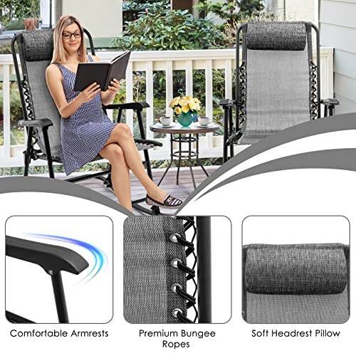 Goplus Folding Rocking Chair, Zero Gravity Rocking Camping Chair With Pillow & Armrests, Folding Lounge Rocker For Outdoor Beach Poolside Yard Garden Indoor (Set Of 2, Grey) #TOP7