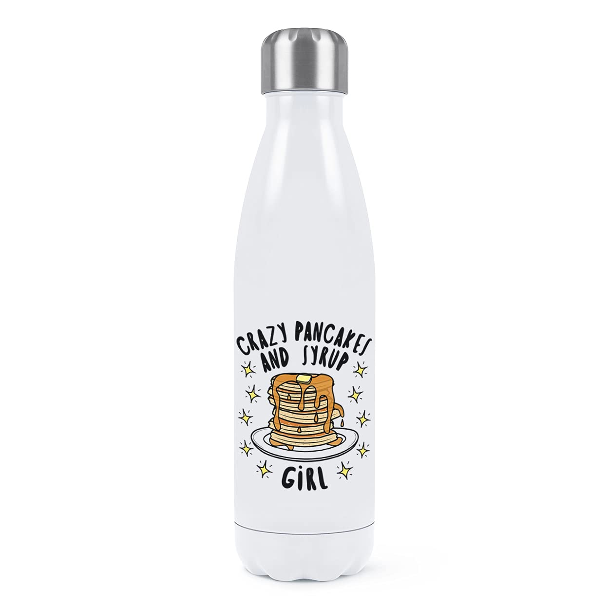 Bouteille d'eau isotherme 500ml gourde inox double paroi Crazy Crêpes blanc