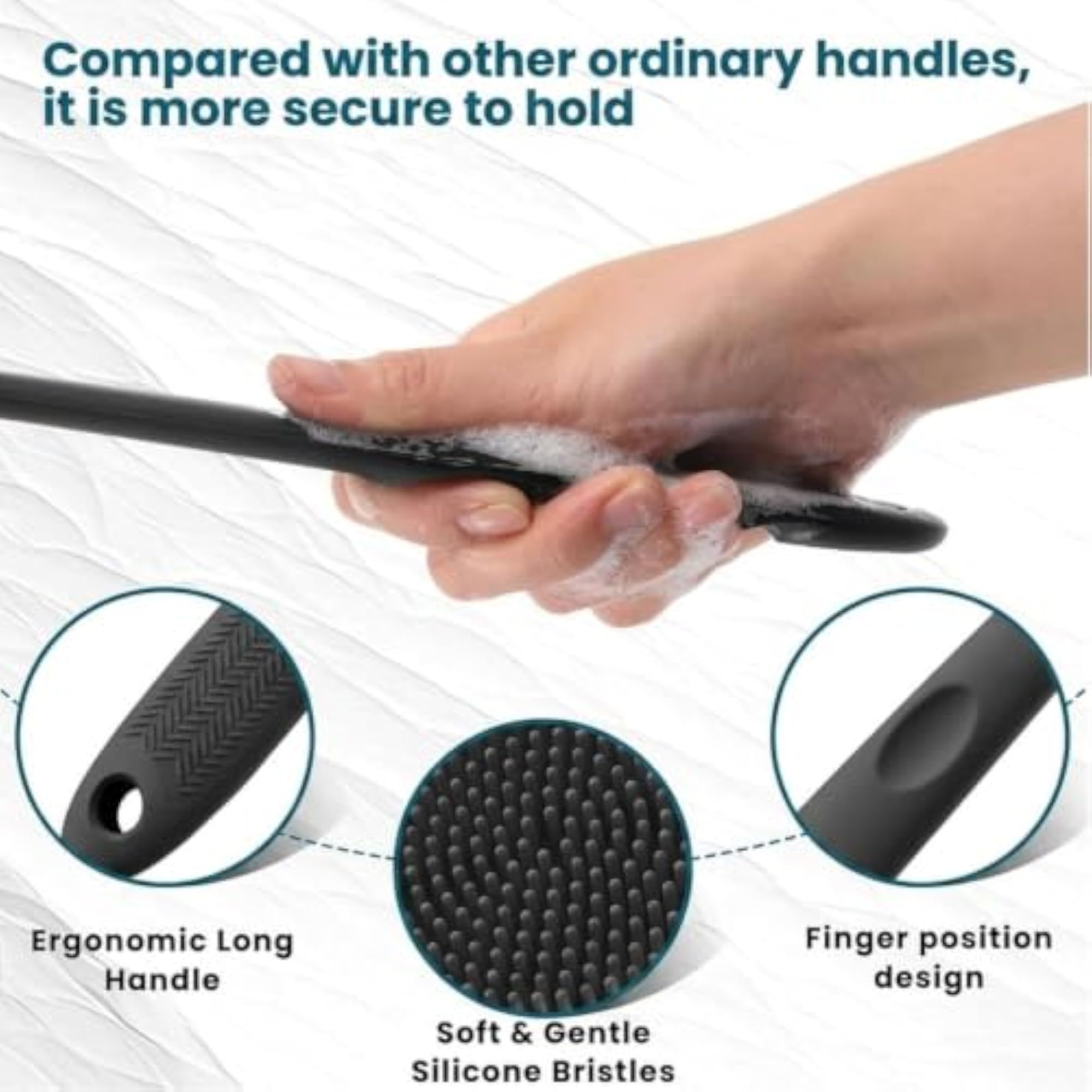 Silicone Back Scrubber with Long Handle, Unisex