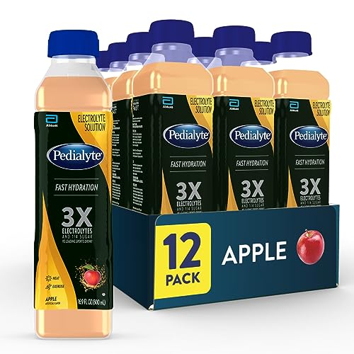 Pedialyte Electrolyte Solution Apple Hydration Drink half liter each 16.9 Fl Oz (Pack of 12)