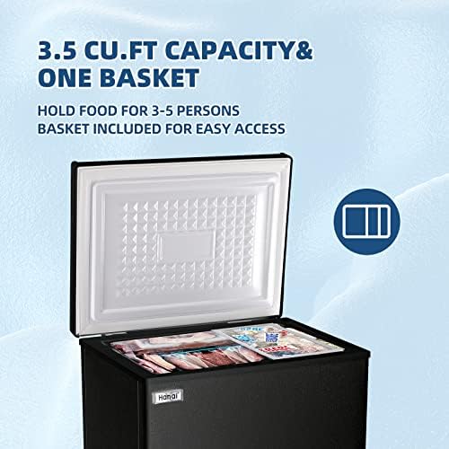 Chest Freezer Small Deep 3.5 Cu.Ft Black Mini Freezers Top Door Adjustable 7 Thermostat and Removable Basket Open Garage Basement Apartment Kitchen Business Office RV - 3