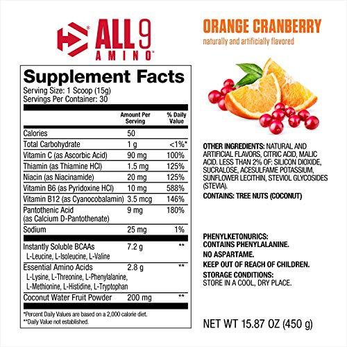 Dymatize All9 Amino, 7.2G Of Bcaas, 10G Of Full Spectrum Essential Amino Acids Per Serving For Recovery And Optimal Muscle Protein Synthesis, Orange Cranberry, 30 Servings, 15.87 Ounce #TOP1