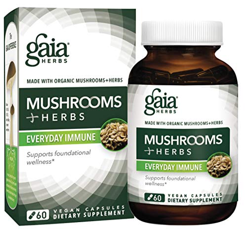 Gaia Herbs Mushrooms + Herbs Everyday Immune, Vegan Liquid Capsules, 60 Count - Immune and Daily Wellness Formula, Organic Reishi, Cordyceps, Turmeric, Astragalus