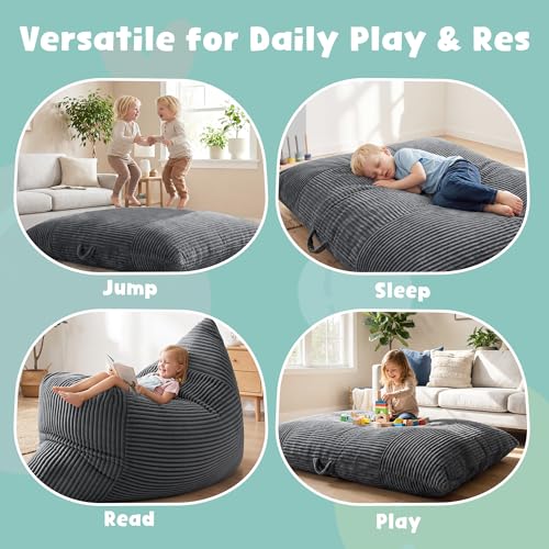 MABOZOO Kids Crash Pad, 2-in-1 Sensory Crash Mat & Bean Bag Chair with Foam Filling, Jumping Pad for Jumping, Lounging & Relaxation(4 * 5.6 FT, Gray) by MABOZOO - Used condition - Image 6