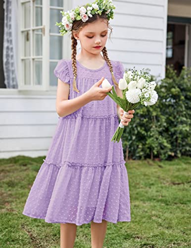 Arshiner Girl's Summer Dress Flared Sleeve Loose Fit Swiss Dots Flowy Pleated Dress3