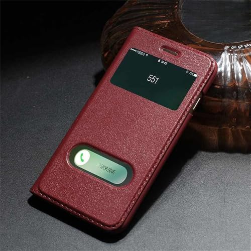 Étui en cuir pour iPhone 7/8/SE avec fenêtre et clapet magnétique bordeaux