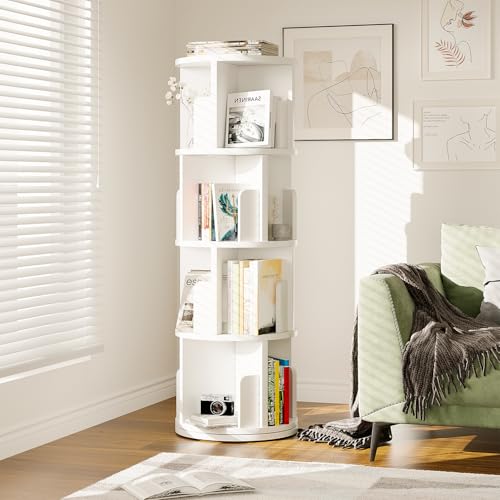 Breezestival 360° Rotating Bookcase, 4 Tier Small Corner Bookcase with a Footprint, Free Standing...