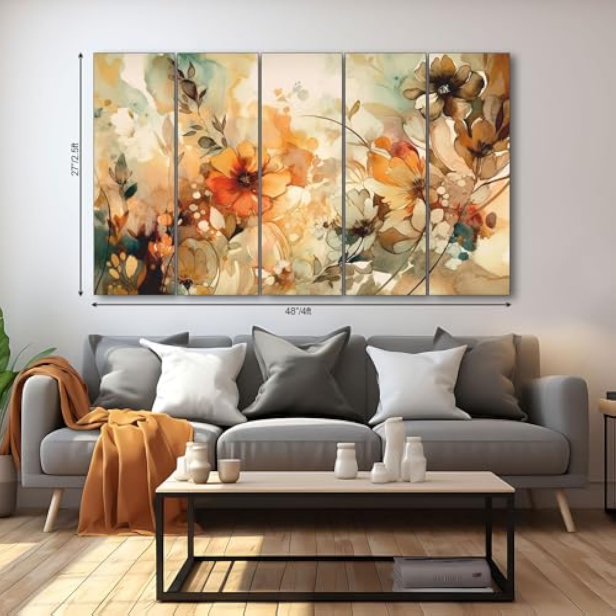 Elegant Flower Painting with Frame, Big Size 27x48