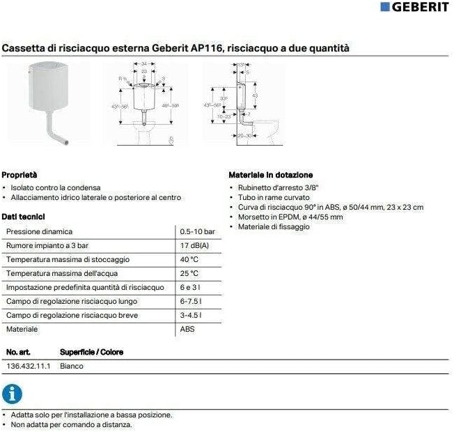 Geberit AP116 Technical Data and Components