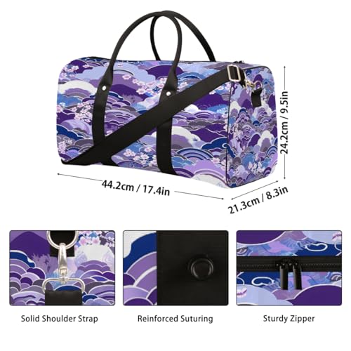 Japanese Cherry Blossom Clouds Travel Duffel Bag Sports Tote Gym Bag Waterproof Tear-Resistant Carry On Overnight Bag Foldable Weekender Bag for Gym Travel Getaway Beach Sports2