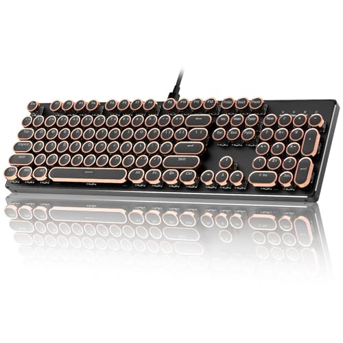 YUNZII QL108 Teclado Mecánico Gaming Estilo Máquina de Escribir, Retroiluminado RGB Hot-Swap, USB con Teclas Redondas Retro y Panel Metálico Teclados PC (Negro, Onyx Tactile Switch) YUNZII QL108 Teclado Mecánico Gaming Estilo Máquina de Escribir, Retroiluminado RGB Hot-Swap, USB con Teclas Redondas Retro y Panel Metálico Teclados PC (Negro, Onyx Tactile Switch)