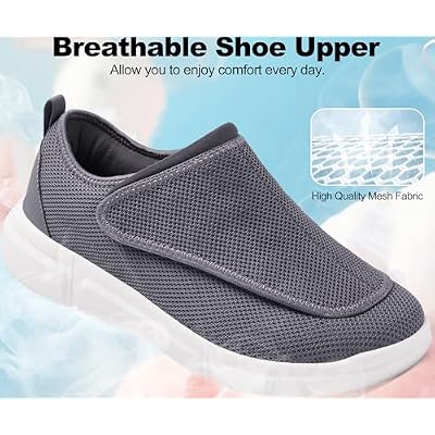 Men's Wide Diabetic Slip-On Shoes Adjustable Comfortable Walking Shoes for Swollen Feet Elderly Foot Pain Relief and Neuropathy Support