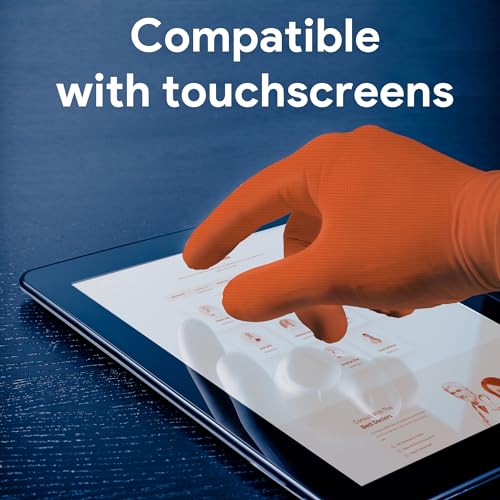WECARE Orange 8 Mil Nitrile Gloves X Large 50 Pack - Heavy Duty Mechanic Gloves, with Diamond Grip - Powder and Latex Free Disposable Gloves - Thumbnail 5