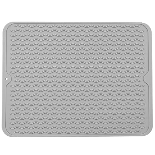 wonlex Large Wavy Silicone Hot Pads Trivet Mats, Rubber Pot Holders Dish Drying Mat, Table Place Mat, Tableware Draining Mat, Non Slip and Heat Insulation Pads 15.7”x 11.8” (Light Grey)